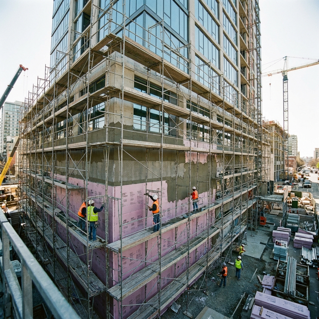 Thermal insulation installed between wood framing with foil vapor barrier